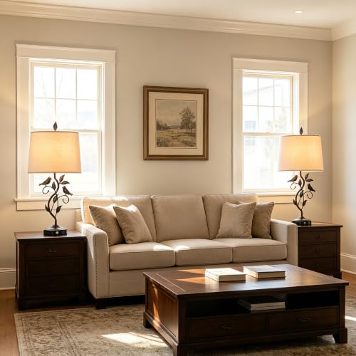 27-Inch Set of 2 Touch Farmhouse Table Lamps with Bronze Finish & USB Ports