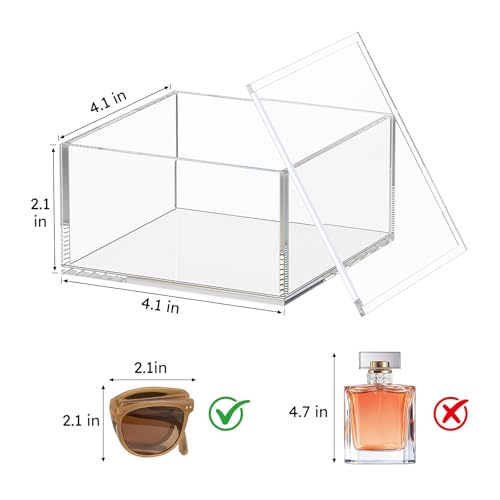 Acrylic Box with Lid - Medium Square Storage Case for Cosmetics, Jewelry & More