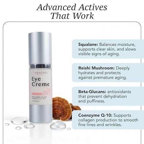 Peaches Skin Care Vegan Eye Cream with Peptides & Co-Q10 - 1 oz