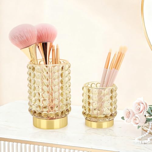 DASITON Makeup Brush Holder Organizer - S+L Yellow Glass Cosmetic Storage