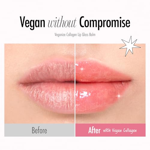 SELF BEAUTY Veganize Collagen Lip Glass Balm | Hydrating Lip Balm in 9 Vibrant Colors | Moisturizing Lip Care Infused with Collagen Jelly Magic | No Animal Trial Lip Balm 0.06 oz (#4 Light Peach)
