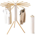 Foldable Tripod Clothes Drying Rack with 16 Beechwood Arms - Wooden Poles