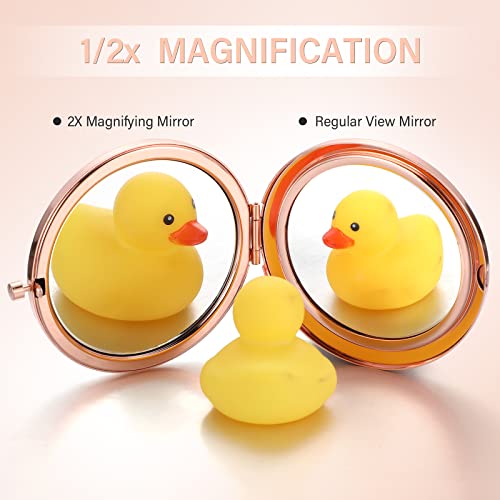 Rose Gold Compact Mirrors Set of 12 - Double Sided Travel Makeup & Magnifying Mirrors, Inspirational Quotes for Women and Gift