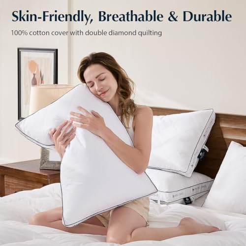 Pacific Coast Goose Feather and Down Firm Bed Pillows Set of 2 - Standard Size with Gusset, Supportive for Side & Back Sleepers