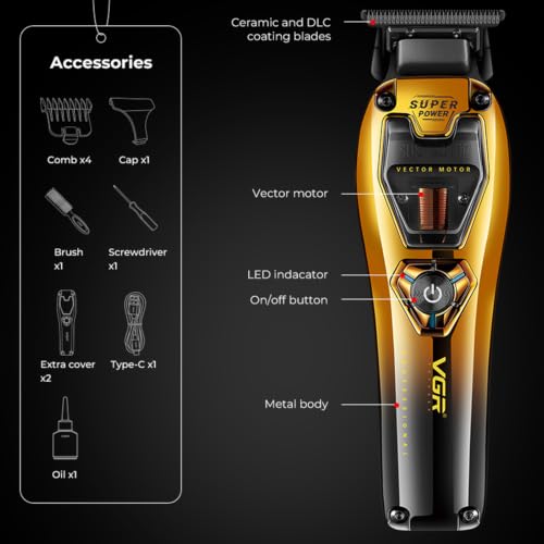 Men's Hair Trimmer with Zero-Gap T-Blade, 11000 RPM, Cordless Grooming Kit