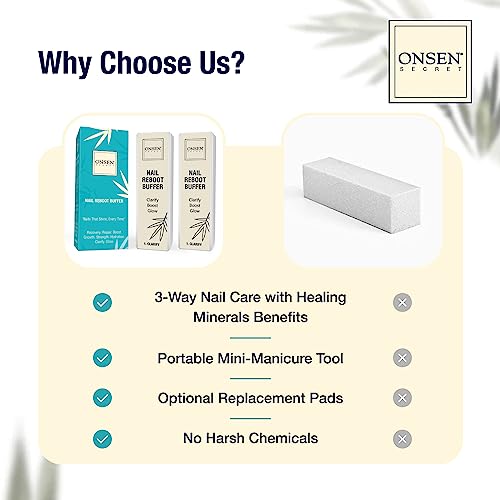 Onsen Secret Professional Nail Buffer Block 2 Pack - 4-Way Buffing for Natural Shine & Nail Recovery