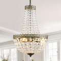Mini Crystal Chandelier Pendant Light 19.7 H x 12.6 W Vintage Farmhouse Ceiling Fixture for Bathroom Living Room Bedroom Antique Brass E12