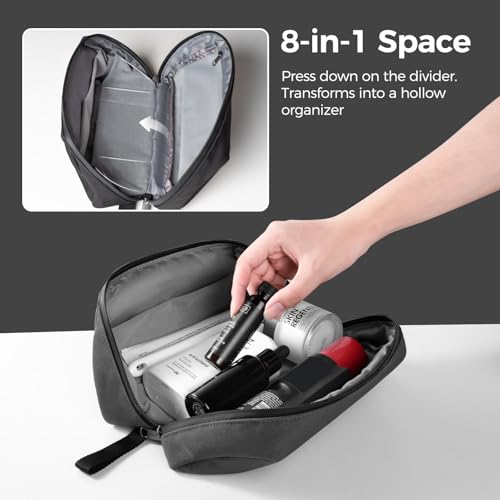 Dark Grey Compact Dopp Kit for Travel with 150° Large Opening and Organized Storage