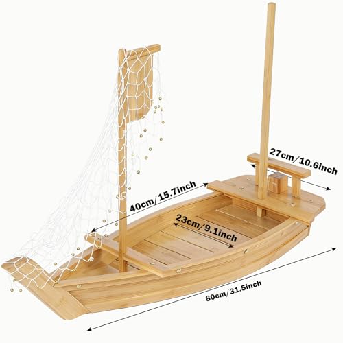 31.5 Inch Bamboo Sushi Boat Serving Tray - Extra Large Japanese Wooden Style Platter