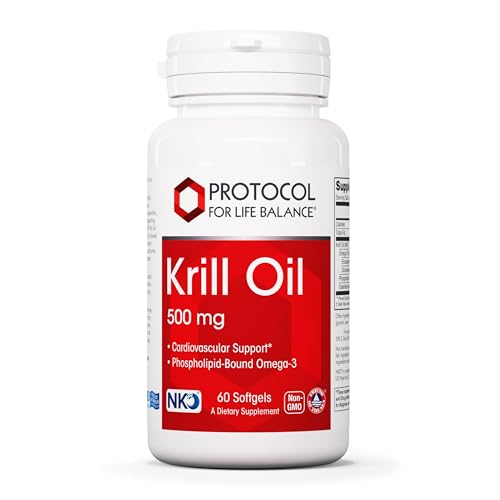 Protocol Krill Oil 500mg - Krill Oil Supplement - DHA & EPA - with Astaxanthin - Supports Heart, Brain, Joints* - Non-GMO & Halal - 60 Softgels