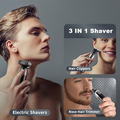 Electric Razor for Men, Shavers for Men Face,Rechargeable Mens Electric Shaver,Waterproof Wet Dry Cordless Razor,with Nose Hair Trimmer, Sideburns Trimmer