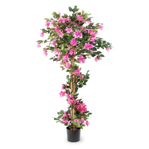 Rose Red Artificial Bougainvillea Tree - 4ft 11in Faux Tropical Plant with Pot for Indoor Outdoor Decor