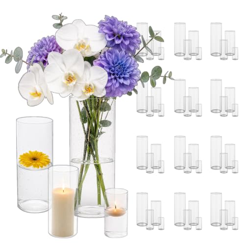 Sandraheer 48 Pack Clear Glass Cylinder Vases for Wedding & Event Decor - 4 Sizes