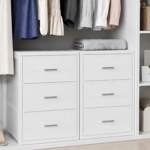 BOLUO White Fabric 3-Drawer Closet Organizer Set, 11.4 x 15.4 x 23 inches – Pack of 2