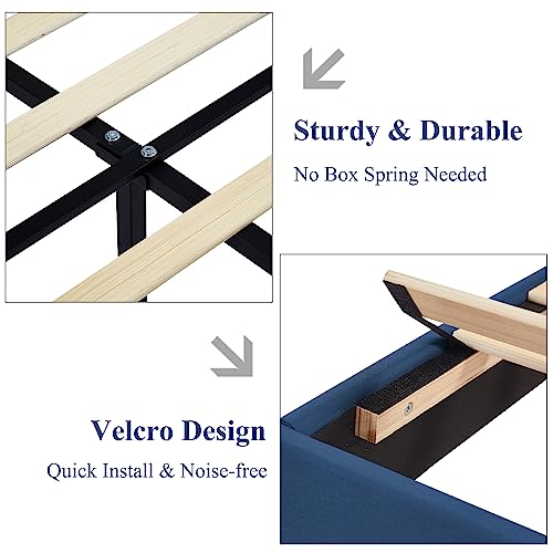 Full Size Bed Frame with Adjustable Headboard - Velvet Upholstered, Sturdy Metal Support