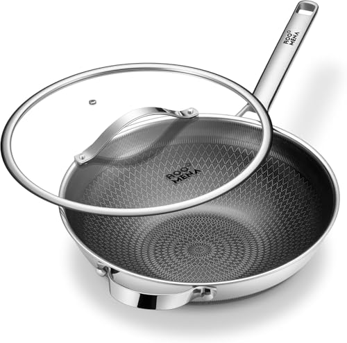 13-Inch Ceramic Nonstick Wok with Lid - Tri-Ply Stainless Steel Cooking Pan