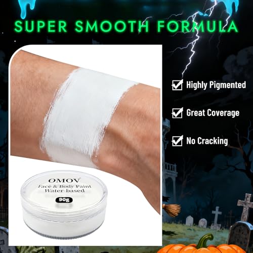 White Face Paint 90g (3.17 oz) Non-Toxic,Water Activated Face Painting Kit for Kids Adults,SFX Makeup Facepaint Palette for Halloween,Cosplay,Theater Party,Skeleton Skull Joker Special Effects