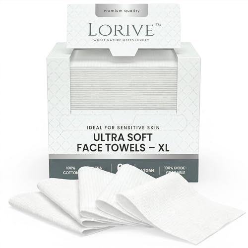 Disposable Face Towels XL 10 x 12, 60 Count ? 100% Cotton Clean Skin Towels, Ultra Soft Lint Free Face Towelettes for Skincare & Makeup Removal, Thick Facial Dry Wipes for Sensitive Skin