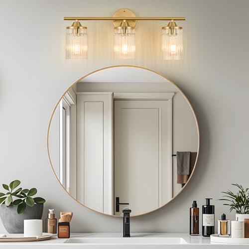 Jonsi Gold 3-Light Vanity Wall Sconce with Clear Glass Shades - Modern Bathroom Fixture 22.8 Inch