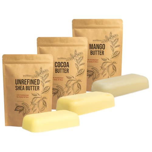Better Shea Butter Set of 24 oz - Raw Shea, Mango & Cocoa Butters, Block - 3 Bars