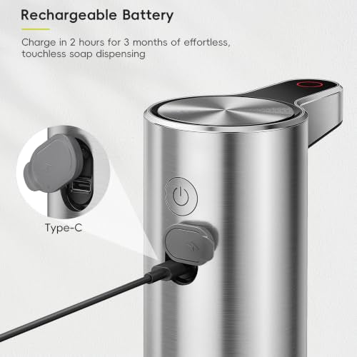 Touchless Automatic Soap Dispenser Stainless Steel 9 oz - Rechargeable