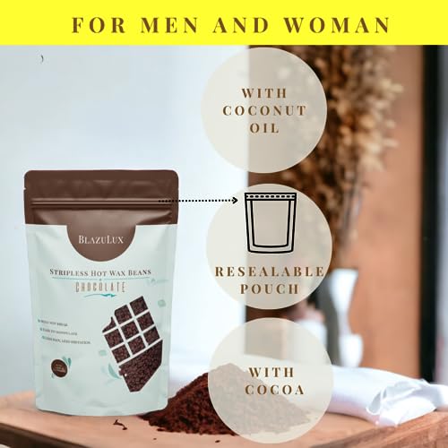 Wax Beads for Hair Removal - Chocolate 500g/17.6 Ounce, stripless hard Wax Beans for Brazilian Bikini, Face, Eyebrows, Underarms, Arms, Chest, Back, Legs (Chocolate, 17.6 Ounce)