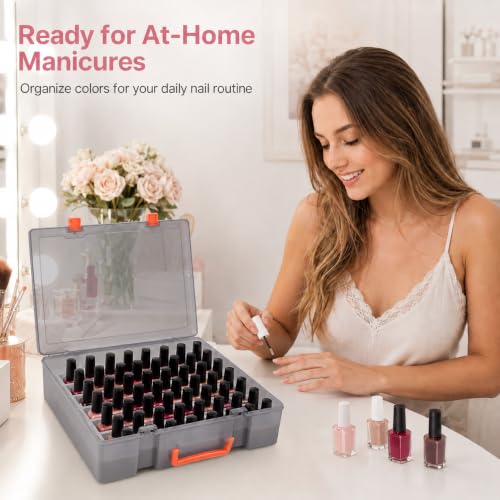 FULLCASE Light Gray Nail Polish Organizer Case for 54 Bottles, Clear Storage with Foam
