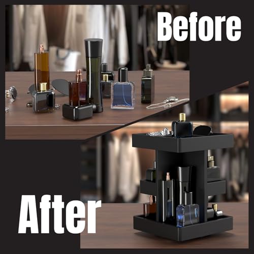 Men's Cologne Organizer 3-Tier Wooden Perfume Shelf with Rotation Model 1