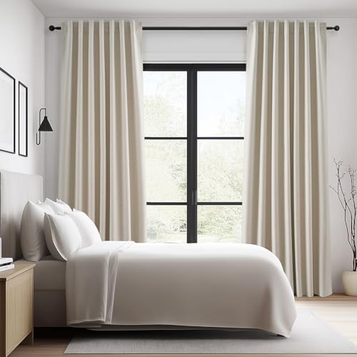 Beige Blackout Curtain Set 52W x 96L - Pack of 2, Floor to Ceiling, Insulated Boho Linen Look