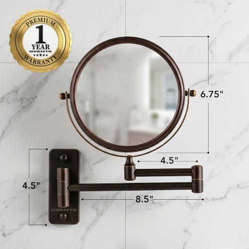 Wall Mounted Makeup Mirror 7 Inch with 10X Magnification, Antique Bronze - Extendable & Rotatable
