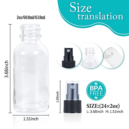 Clear Glass Spray Bottle 2oz Pack of 24 with Fine Mist Sprayer - Essential Oils, Beauty & Travel