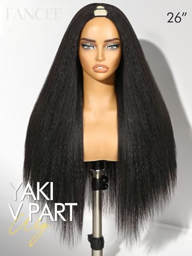Kinky Straight V Part Wig for Black Women - Synthetic Half Wig, No Glue, Protective Style