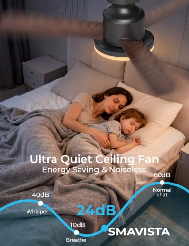 42 Inch RGBW Smart Ceiling Fan Light with Remote - Black + Walnut, Flush Mount