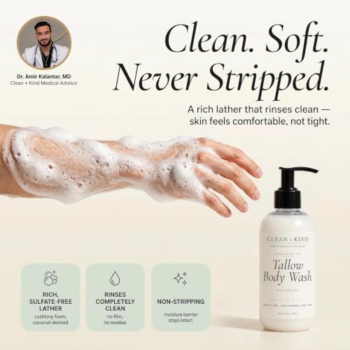 Unscented Grass-Fed Tallow Body Wash for Sensitive Skin - Sulfate-Free