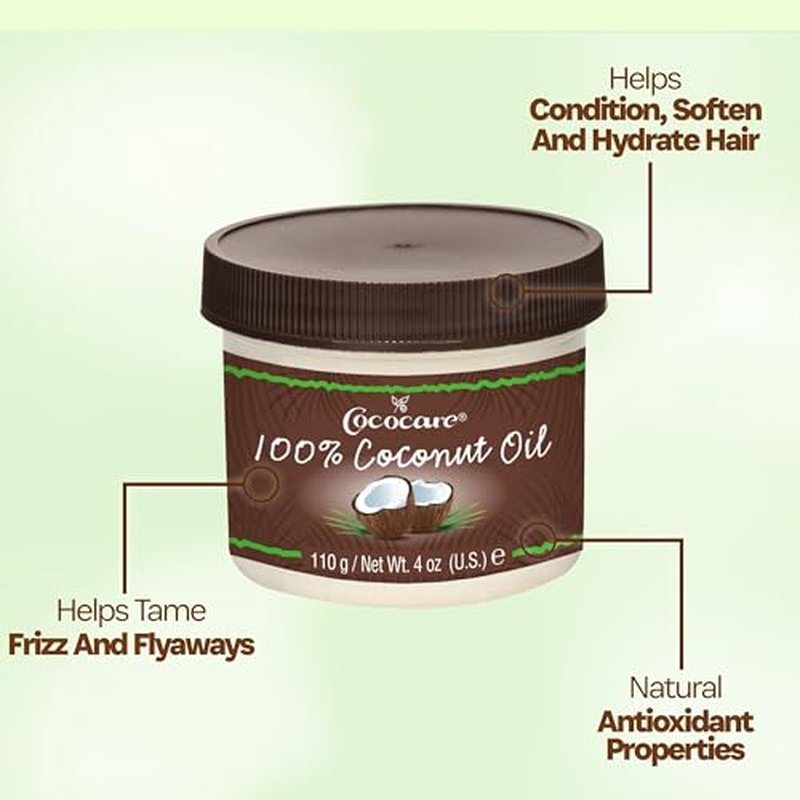Cococare 100% Pure Coconut Oil - All Natural Coconut Oil for Skin and Hair 4 oz - 2 Pack