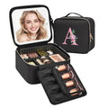 Relavel Initial Makeup Bag with LED Mirror for Women, Personalized Travel Cosmetic Organizer Train Case, Birthday Gifts for Teens Girls Grandkids Graduation Teacher Friends, Trendy Stuff, Black A