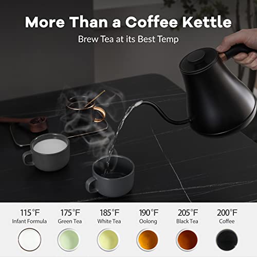 Mecity Matt Black 0.8L Gooseneck Electric Kettle 1200W - Temperature Control, Auto Shut-Off, Tea & Coffee