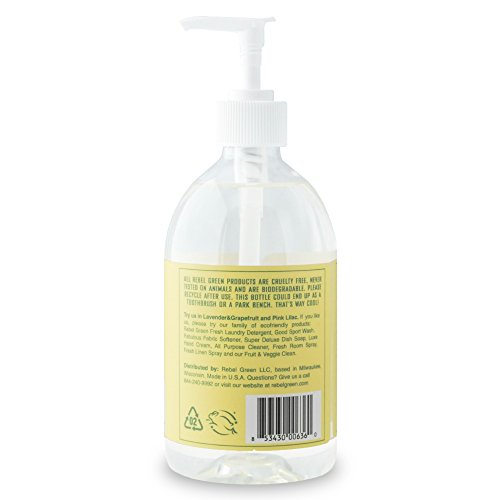 Rebel Green Fresh and Clean Liquid Hand Soap, Natural, Sulfate-Free, and Hypoallergenic Gel Hand Soap - Peppermint & Lemon, 16 Ounce Pump Bottles, Pack of 4