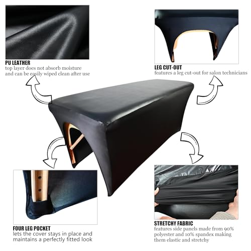 Black 28-Inch PU Leather Lash Bed Cover Waterproof Massage Table Protector - 1 Piece