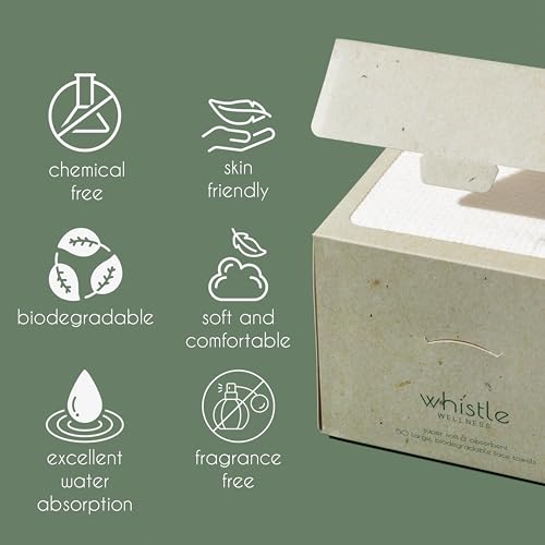 Whistle Wellness¢ç Disposable Face Towel 10"¡¿12", Resealable Box, Biobased Plant Based Ultra Soft, Thickness Face Towelettes XL, Makeup Remover Dry Wipes for Sensitive Skin, 50 Count (1 Pack)