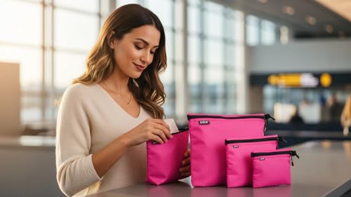 Travel Toiletry Bag Set - 3 Sizes Waterproof Nylon Organizer for Men - Pink