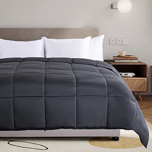Queen Cooling Comforter - Dark Grey Lightweight Bamboo Duvet Insert, 90x90