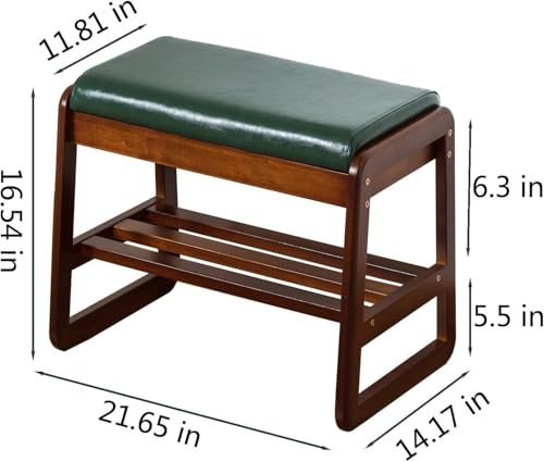 Solid Wood Shoe Rack Bench with Flip-Top Storage, Green, 21.65 inch