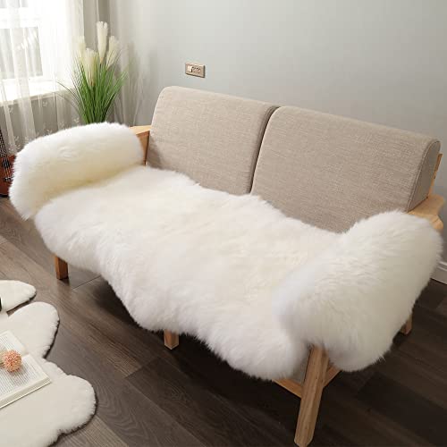 Sheepskin Area Rug Wool Fur Carpet Fluffy Shaggy Throw 2x6 ft Ivory White