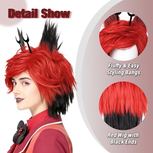 Red and Black Cosplay Wig with Ears, Horns & Glasses for Halloween - Variation of THIS listing