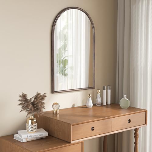 24x36 Arch Wall Mirror with Wood Grain Finish - Walnut Frame, Tempered Glass