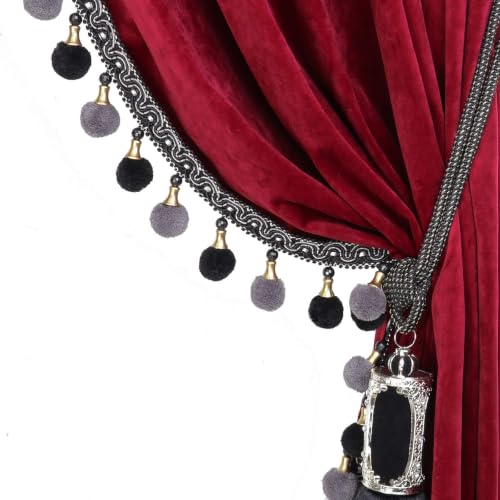 Burgundy Velvet Curtains with Tassel Trim - 52W x 96L Double Pack, Blackout Drapes for Living Room & Bedroom