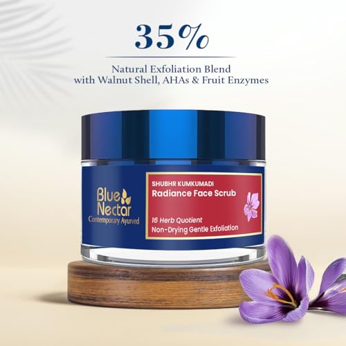 Kumkumadi Face Scrub - Blue Nectar Saffron Tan Remover for Glowing Skin