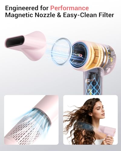 Pink Ionic Hair Dryer - High-Speed 150,000 RPM Professional Blow Dryer with Negative Ions