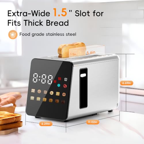 WUNLY Platinum Smart Touchscreen 2-Slice Toaster with Wide Slots & Memory